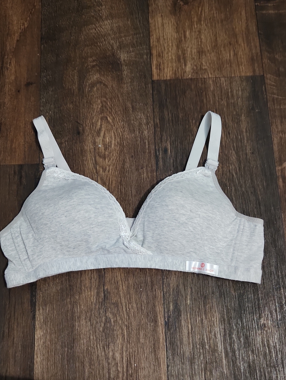 Momma's Shop Nursing Wireless Lace-Trim Everyday Comfort Bra in Light Gray